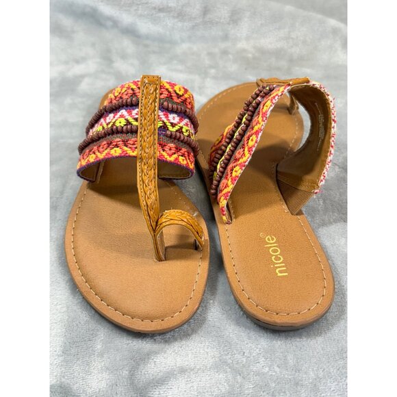 Nicole Women 7.5 M Dragon Faux Leather Slides Slip On Multi Color Toe Wrap - Picture 15 of 15